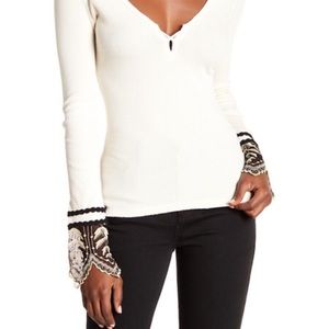 Free People thermal with lace embroidered cuff ❄️